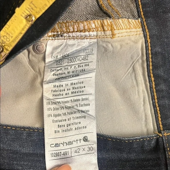 Carhartt Men’s Straight Fit Dark Blue Jeans, Sz. 42x30. - Picture 3 of 11